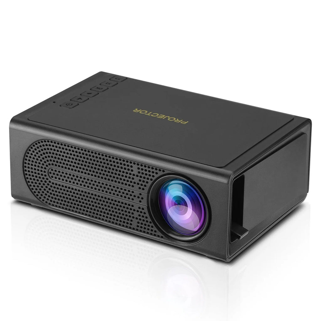 Black and white portable mini projector with wired mobile phone connection support