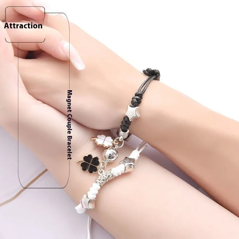 Electroplated alloy suction cup couple bracelets with crown and diamond designs