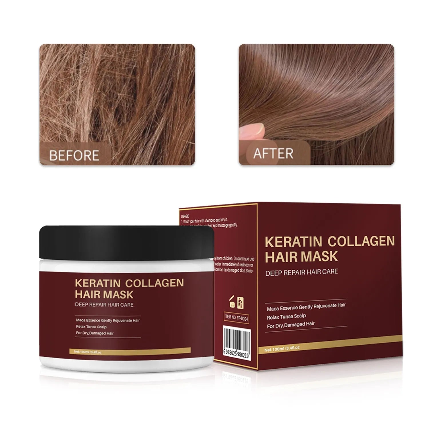 100ml collagen hair mask bottle for moisturising and repairing dry, damaged hair.