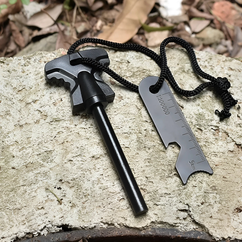 Butterfly-shaped stainless steel survival tool with bottle opener, dimensions 117mm by 43mm
