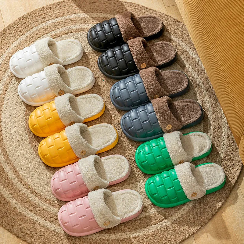 Plaid design women's detachable EVA house slippers with plush lining in various colours