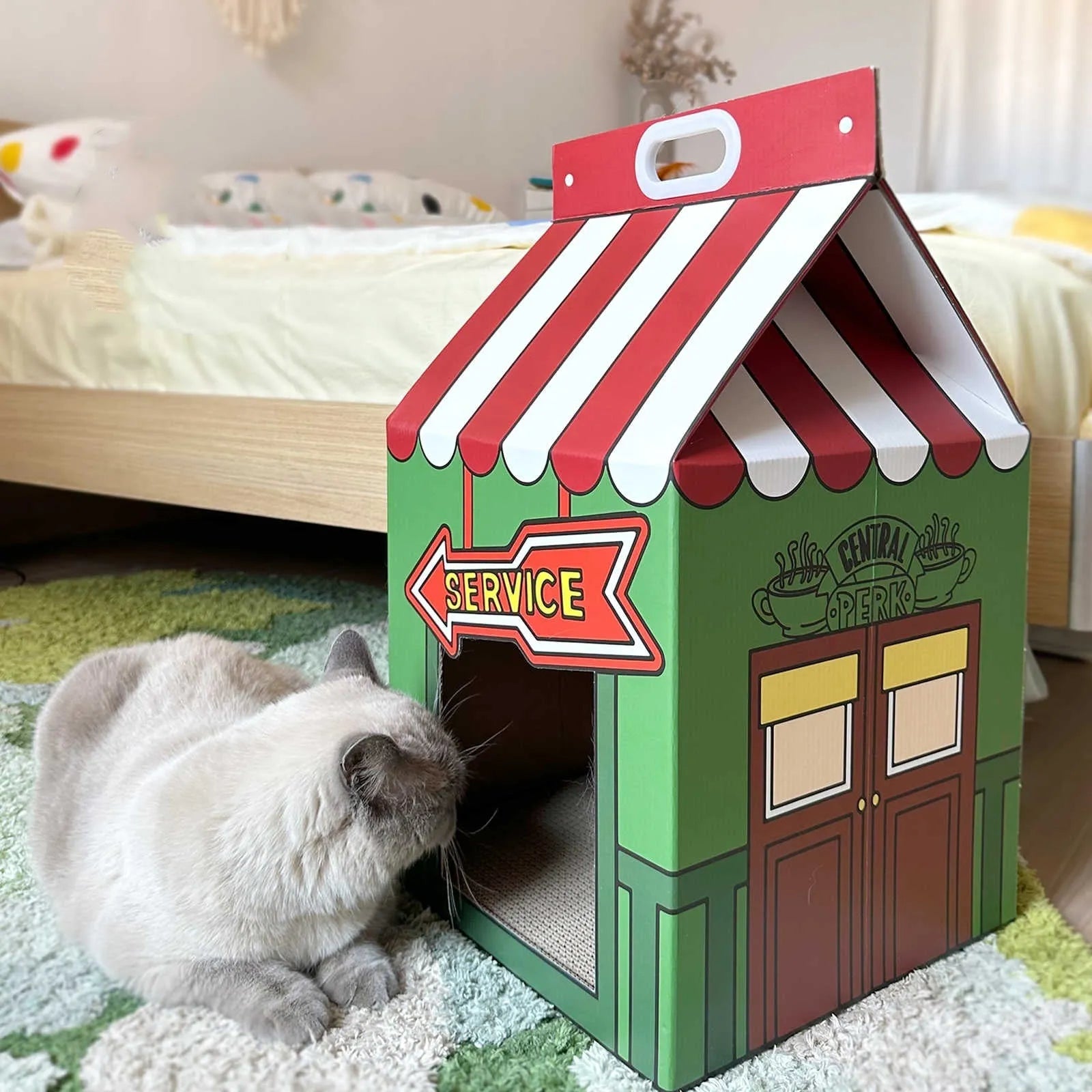 Central Perk theme cat house made from corrugated paper, 56cm height, for scratching and resting