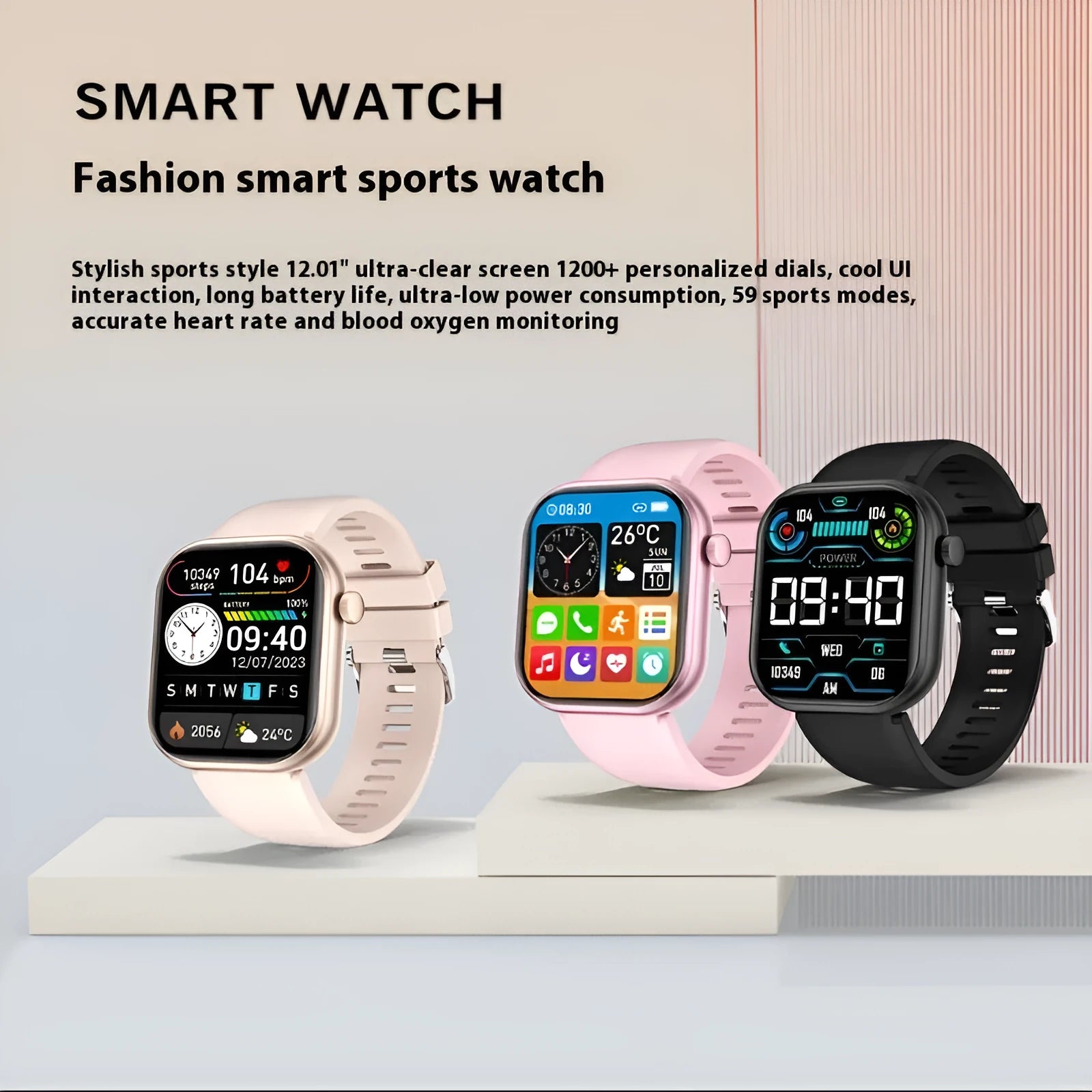 G20 smart watch bracelet with large TFT screen, multiple strap colours including black steel silicone
