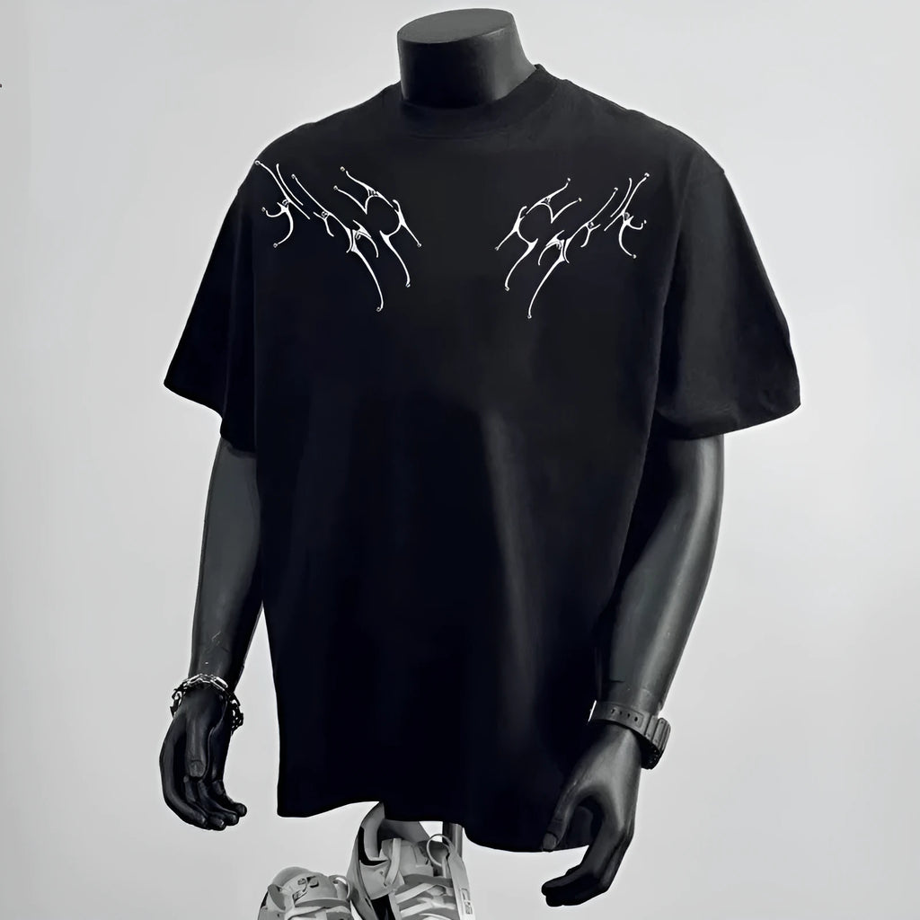 Men's loose fit pure cotton short sleeve t-shirt in black with printed design for business casual wear