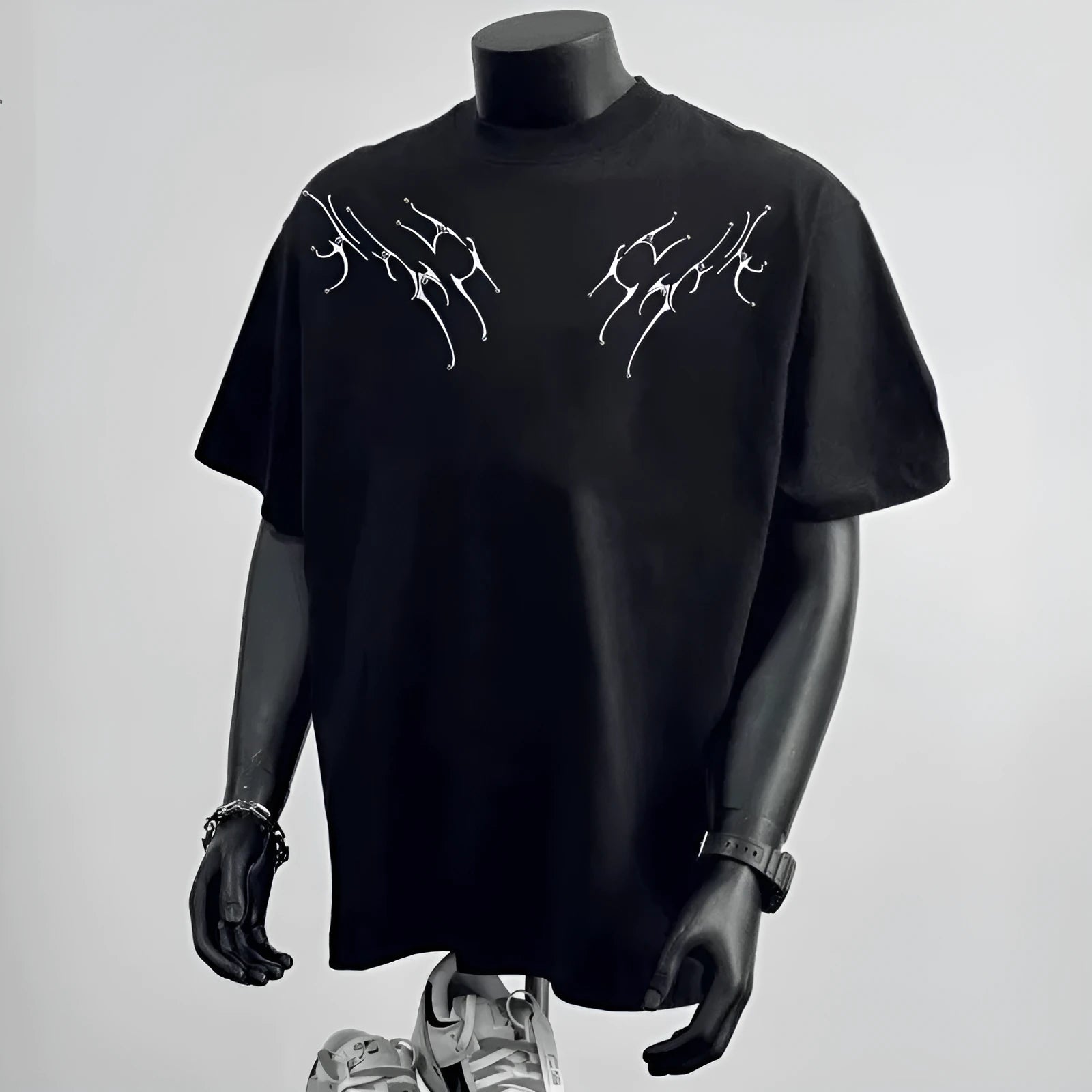 Men's loose fit pure cotton short sleeve t-shirt in black with printed design for business casual wear