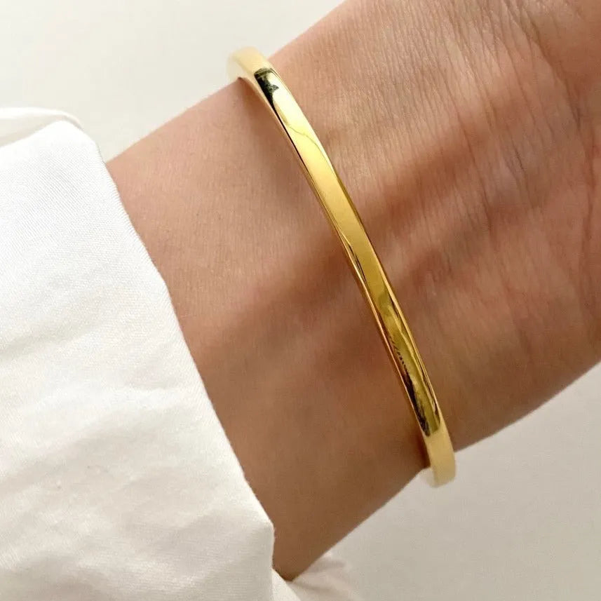 Square Line Sterling Silver 3mm Bracelet Women's Japan Korea Style Simple Quadrilateral Ring Element Bracelet Gift Employee Benefits Electroplated Plain Silver Jewelry A314
