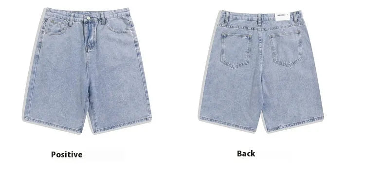 Men's light blue denim shorts with a straight leg design on a mid waist.