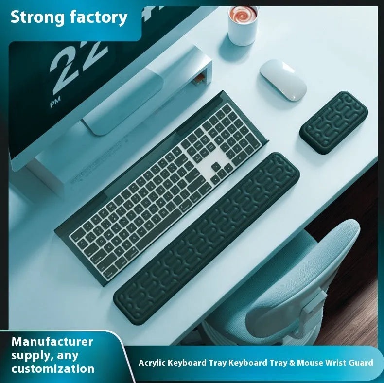 Double-sided memory foam keyboard and mouse pad with resin wrist rest in multiple colour options