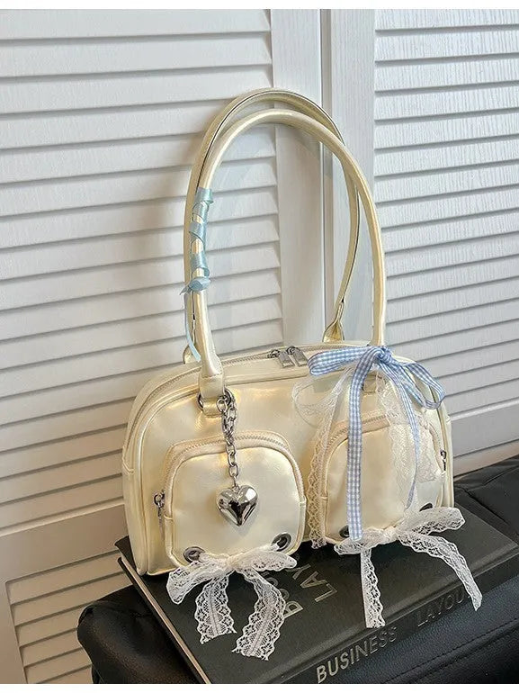 Women's soft PU shoulder bag in horizontal square design with double adjustable straps