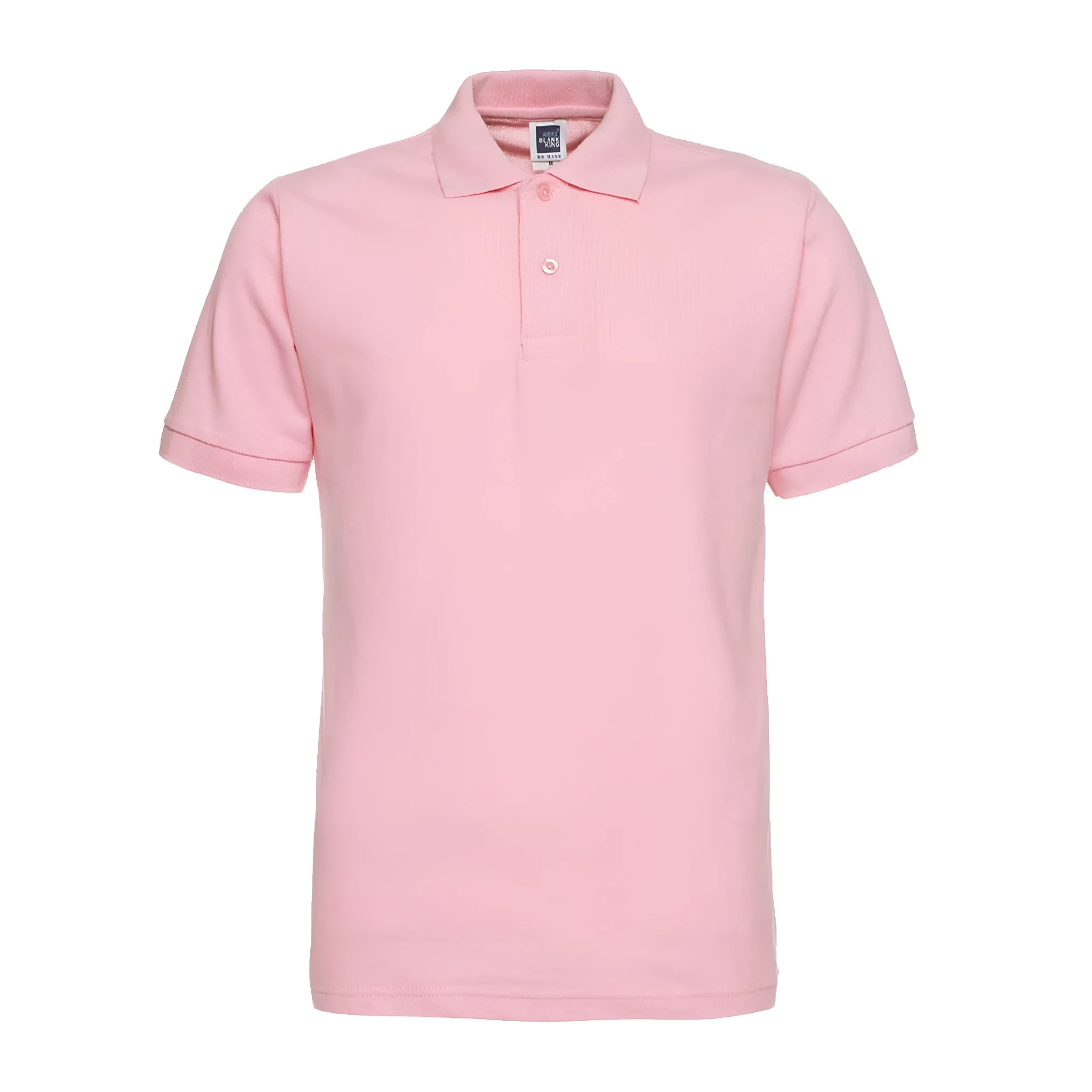 Man wearing a solid colour short sleeve polo shirt with a lapel collar in a loose fit.