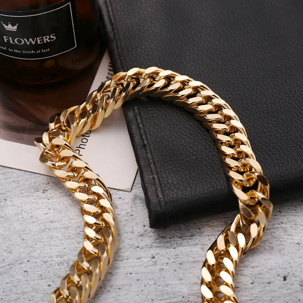 Gold colour thick chain women's necklace, 32cm long with a 6cm drop.