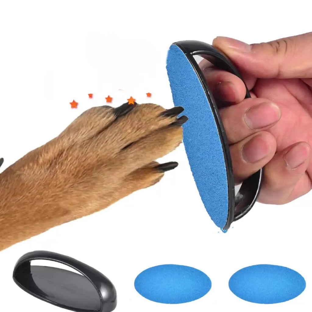 Upgraded dog nail file scratch board with ergonomic handle, shown in blue colour.