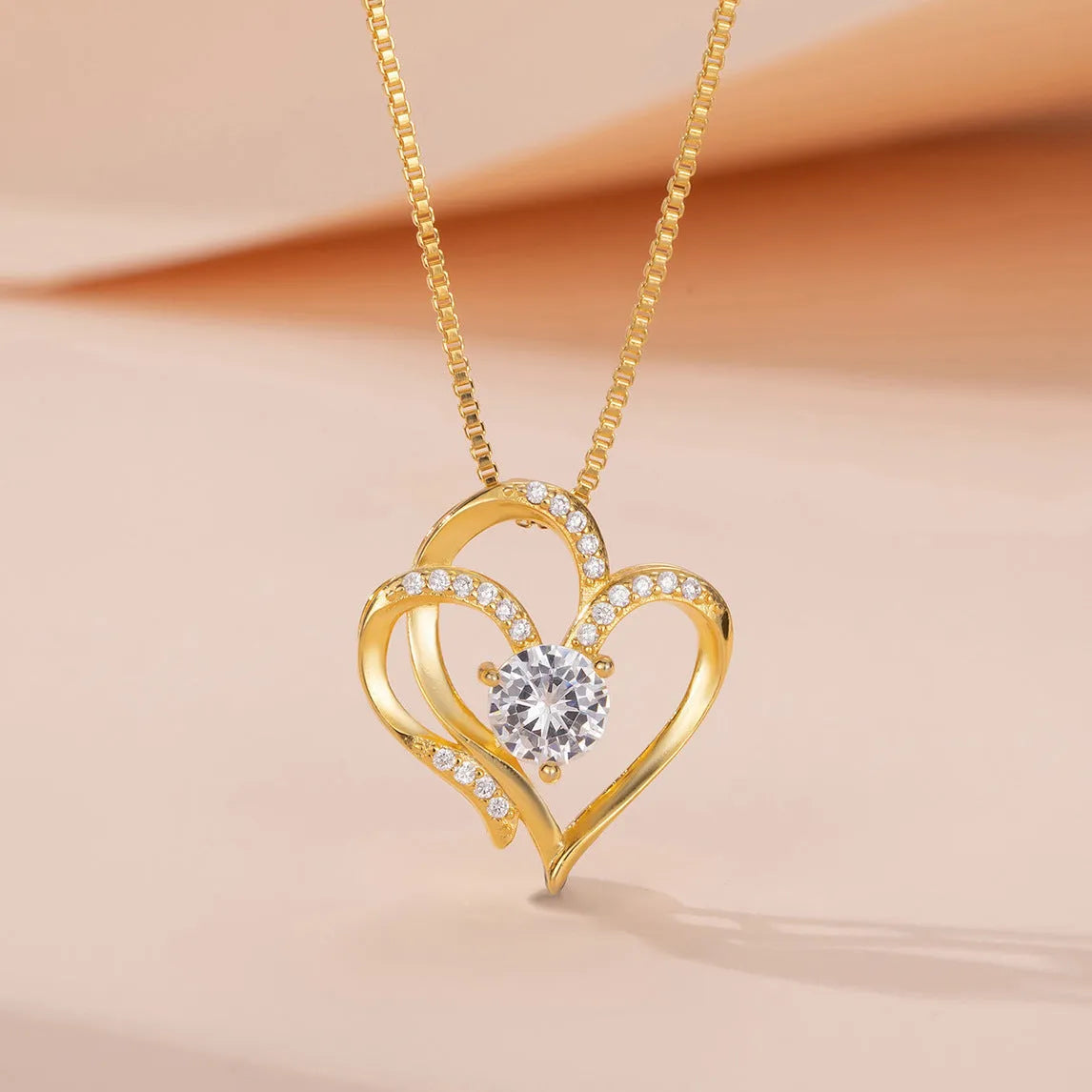 Women's 925 silver heart shape necklace with diamond treatment in rose gold finish