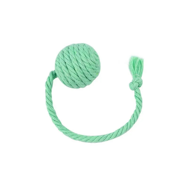 Cat toy ball with rope and bell in green, pink, purple, or yellow colour, small 3cm or medium 6cm size