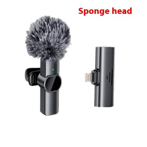 K3Pro wireless neckline clip microphone with sponge head and connectors for Android and Apple devices