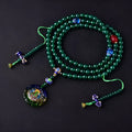 Natural green agate Buddhist bracelet with Thangka pendant and 108 beads for meditation