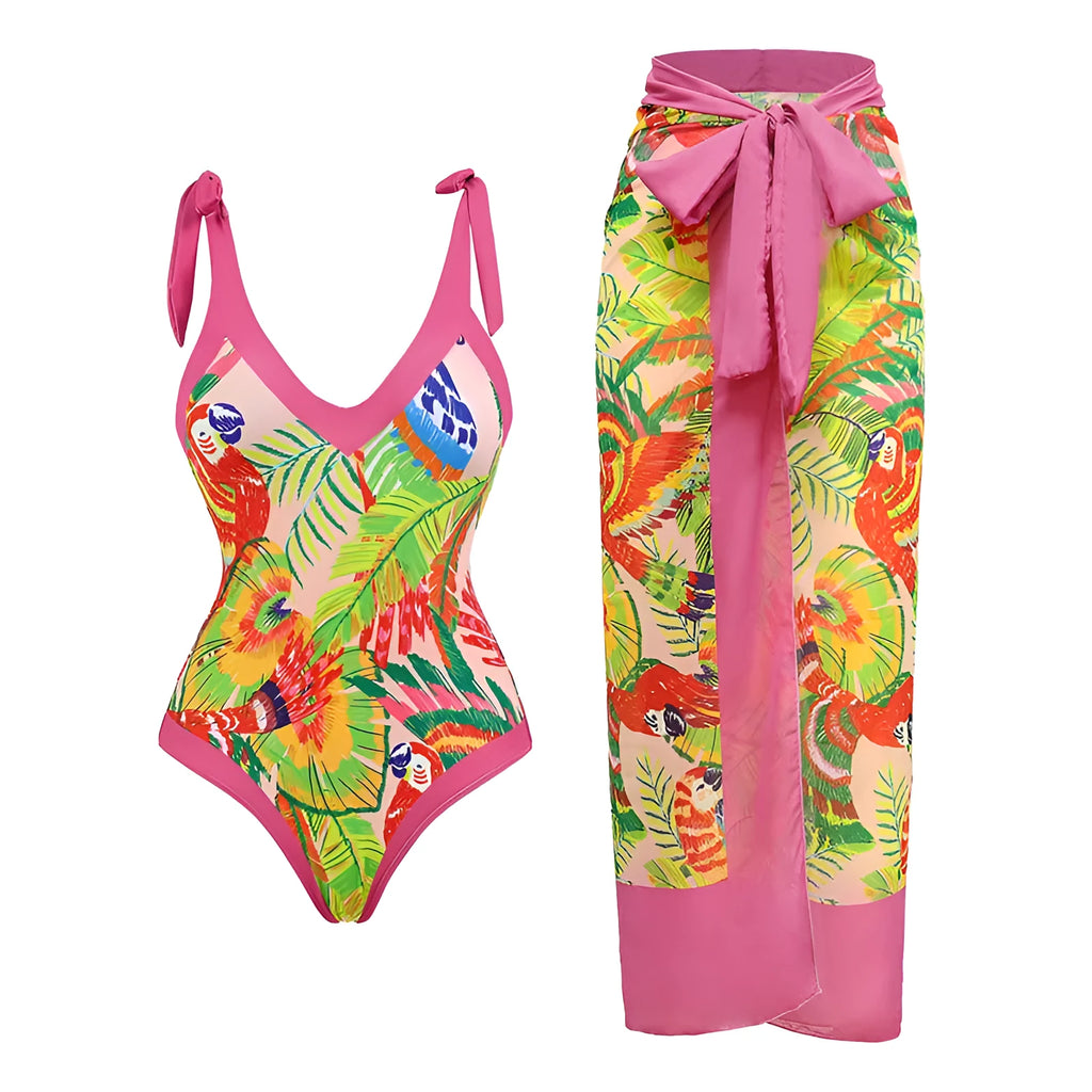 Women's solid colour one-piece swimsuit with removable skirt and spaghetti straps