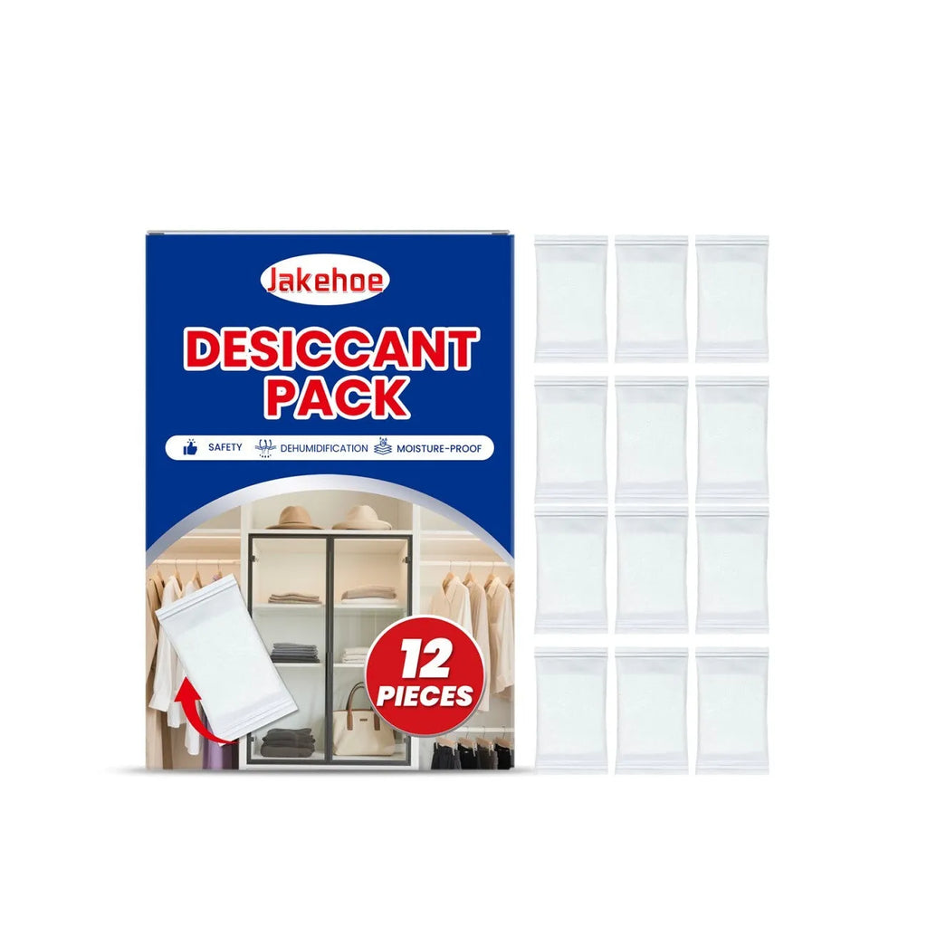 Twelve calcium chloride desiccant bags with wood pulp for household moisture control