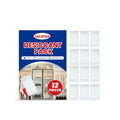 Twelve calcium chloride desiccant bags with wood pulp for household moisture control