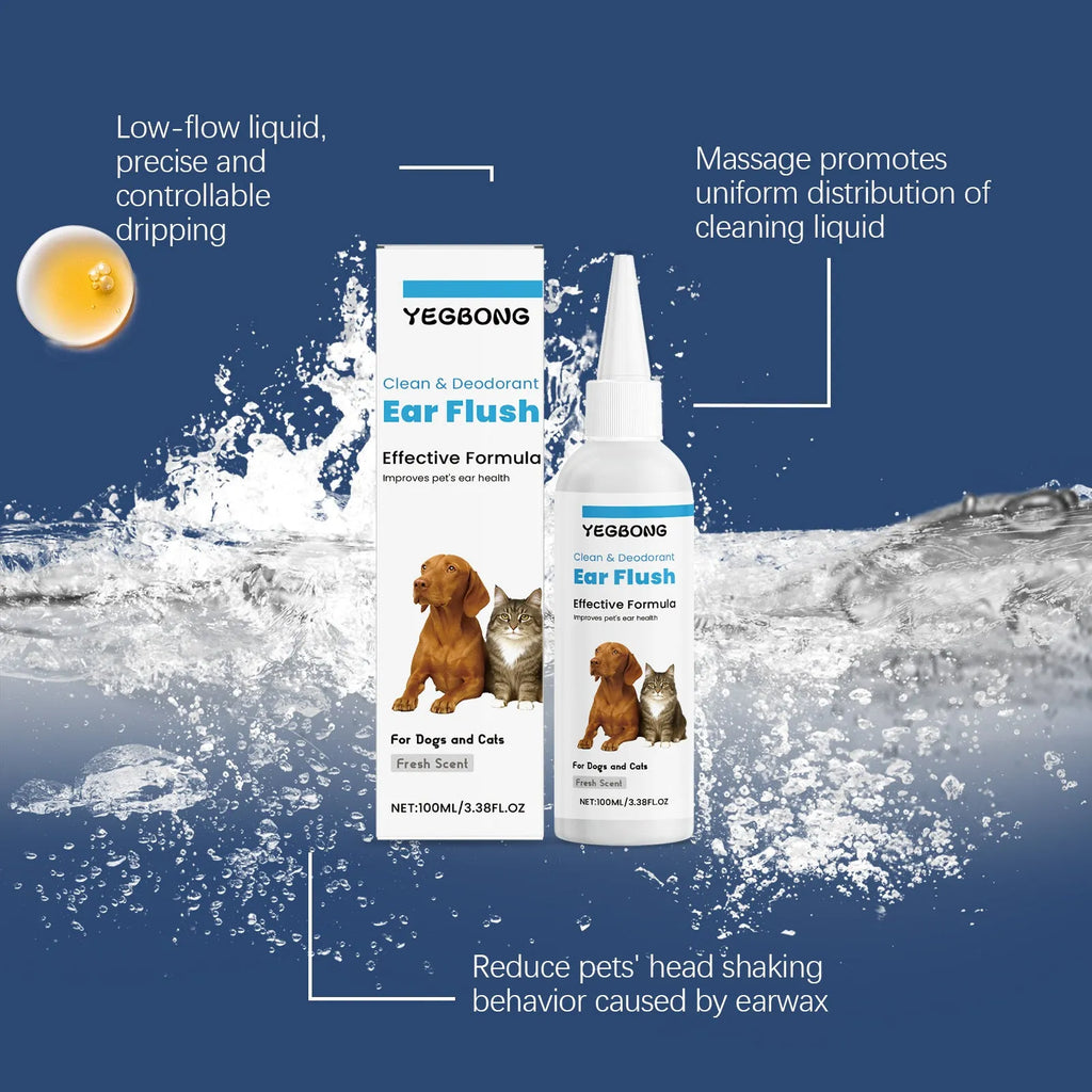100ml bottle of veterinary ear cleaner for dogs and cats with applicator nozzle.