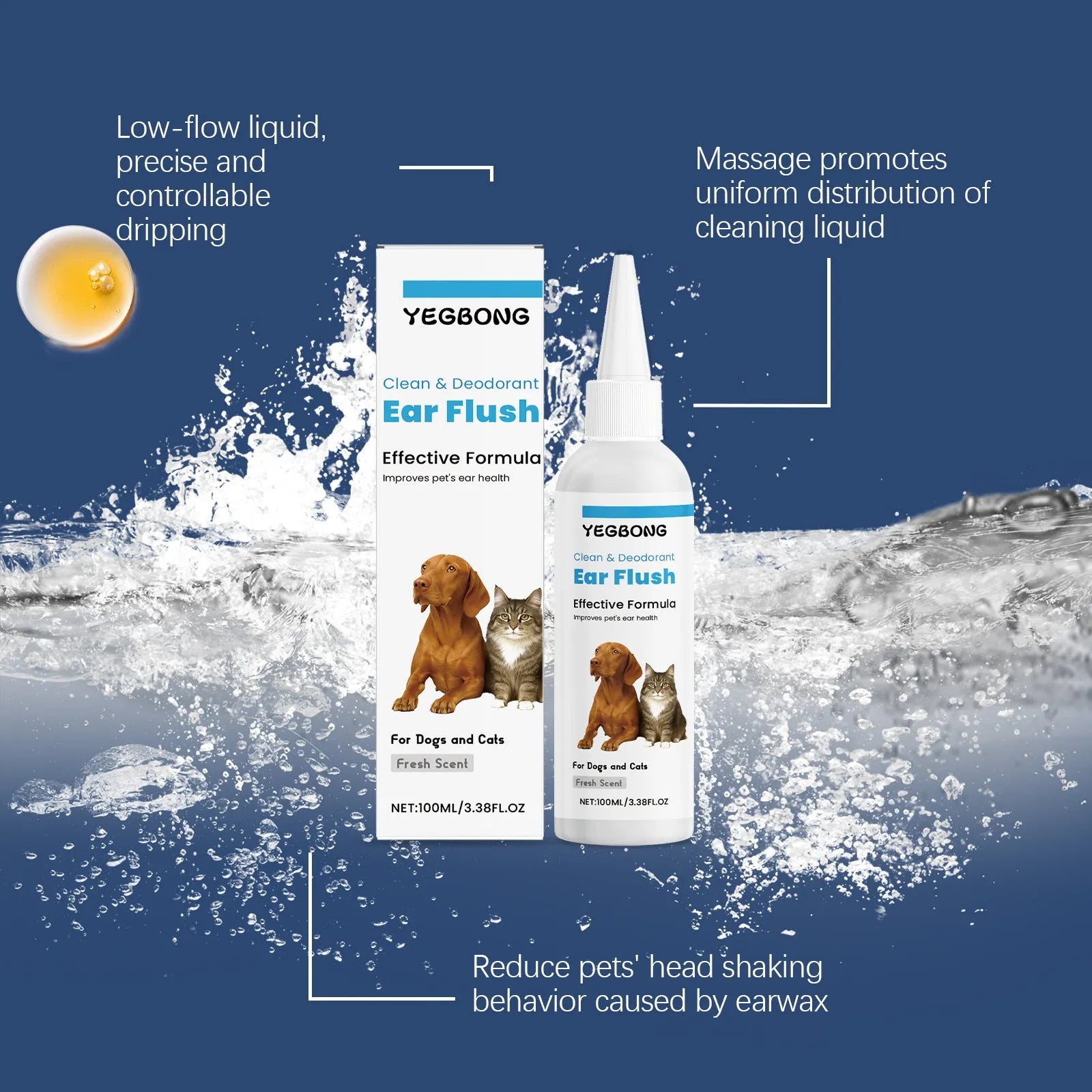100ml bottle of veterinary ear cleaner for dogs and cats with applicator nozzle.