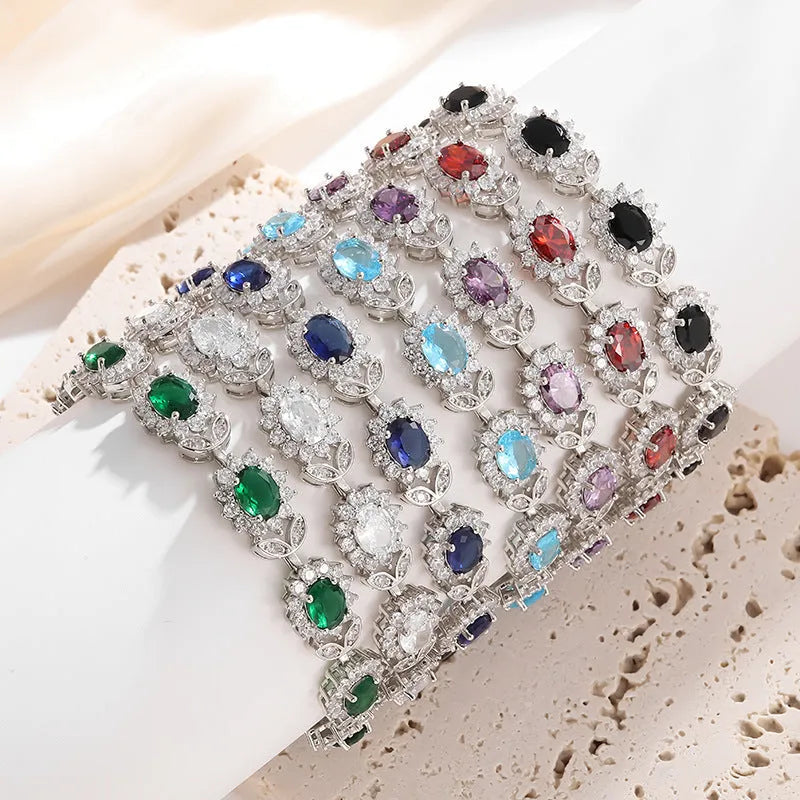 Simple inlaid zircon bracelet for women in environmentally friendly alloy, showing one of nine colour options.