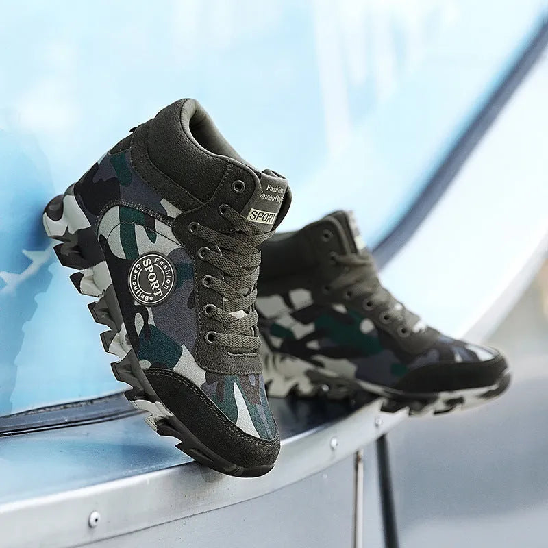 Women's green camouflage canvas sneakers with increased platform design and rubber sole