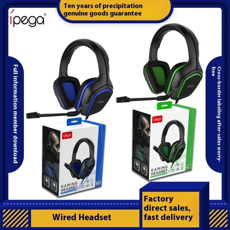 Blue computer gaming headset with microphone, 3.5mm wired cable, and over-ear design