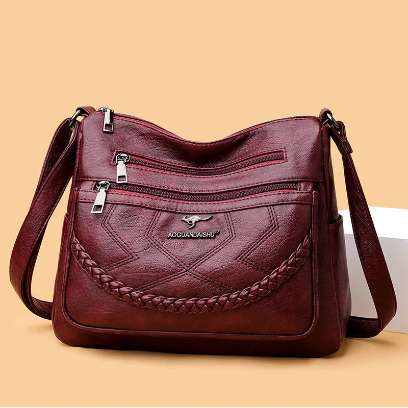 Women's soft PU leather crossbody shoulder bag in horizontal square shape with large capacity