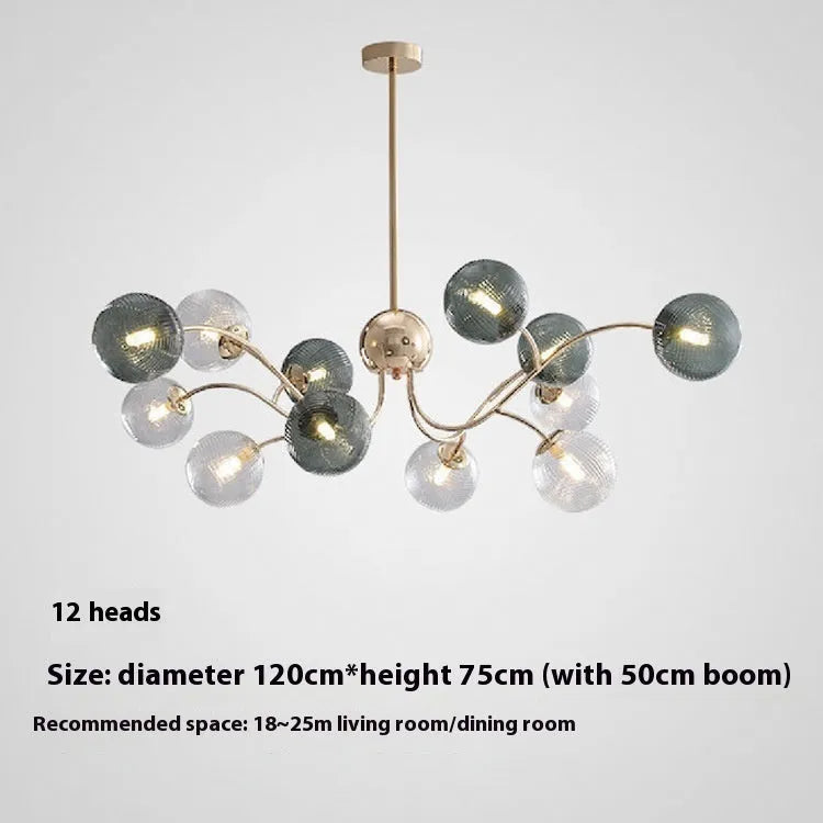 Nordic style modern chandelier with multiple clear light heads, adjustable from 84cm to 120cm.