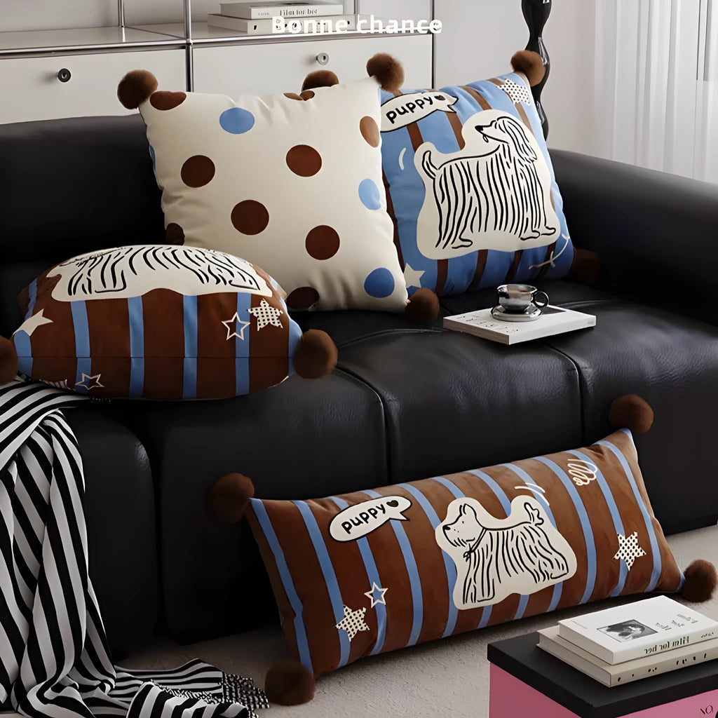 Cartoon anime print sofa cushion pillow in blue, brown, or white with cute animal designs
