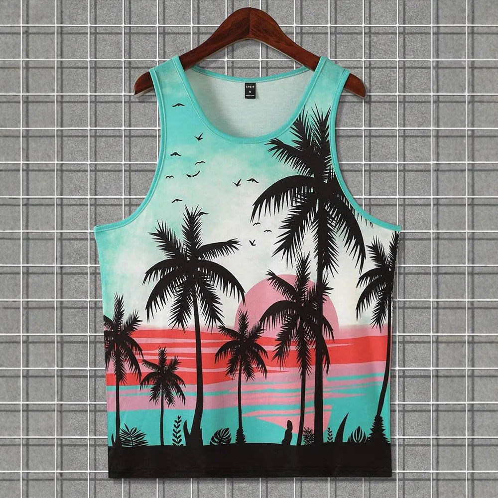 A man's solid colour Hawaiian-style sleeveless vest or tank top made from breathable pinhole cloth.