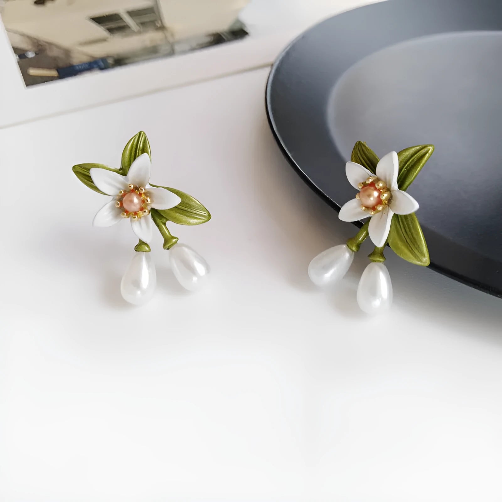 Alloy camellia flower earrings with sterling silver needle detailing for women