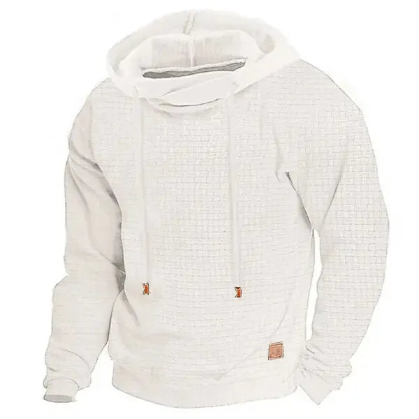 Men's hooded casual pullover coat in gray polyester front view