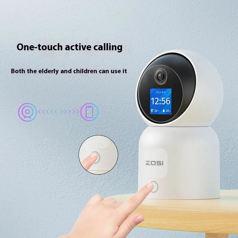 Zhou Shi white plastic wireless Wi-Fi indoor home security camera on a screw-fixed bracket.