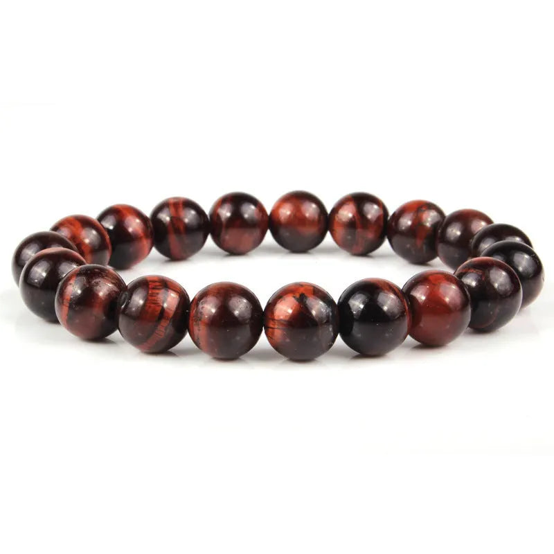 Unisex tigereye crystal bead bracelet with round geometric beads, shown in a dark blue variant.