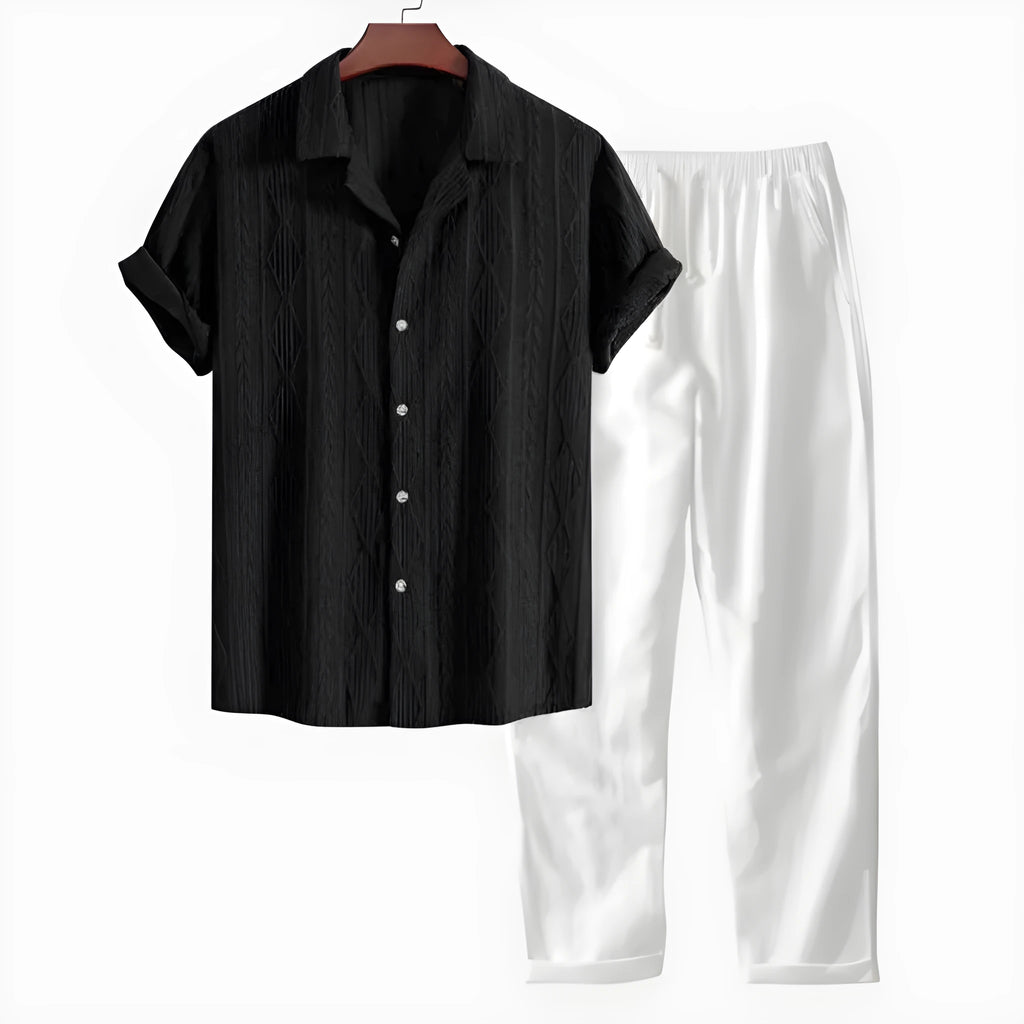 Slim fit camouflage print short-sleeve shirt and trousers casual suit set