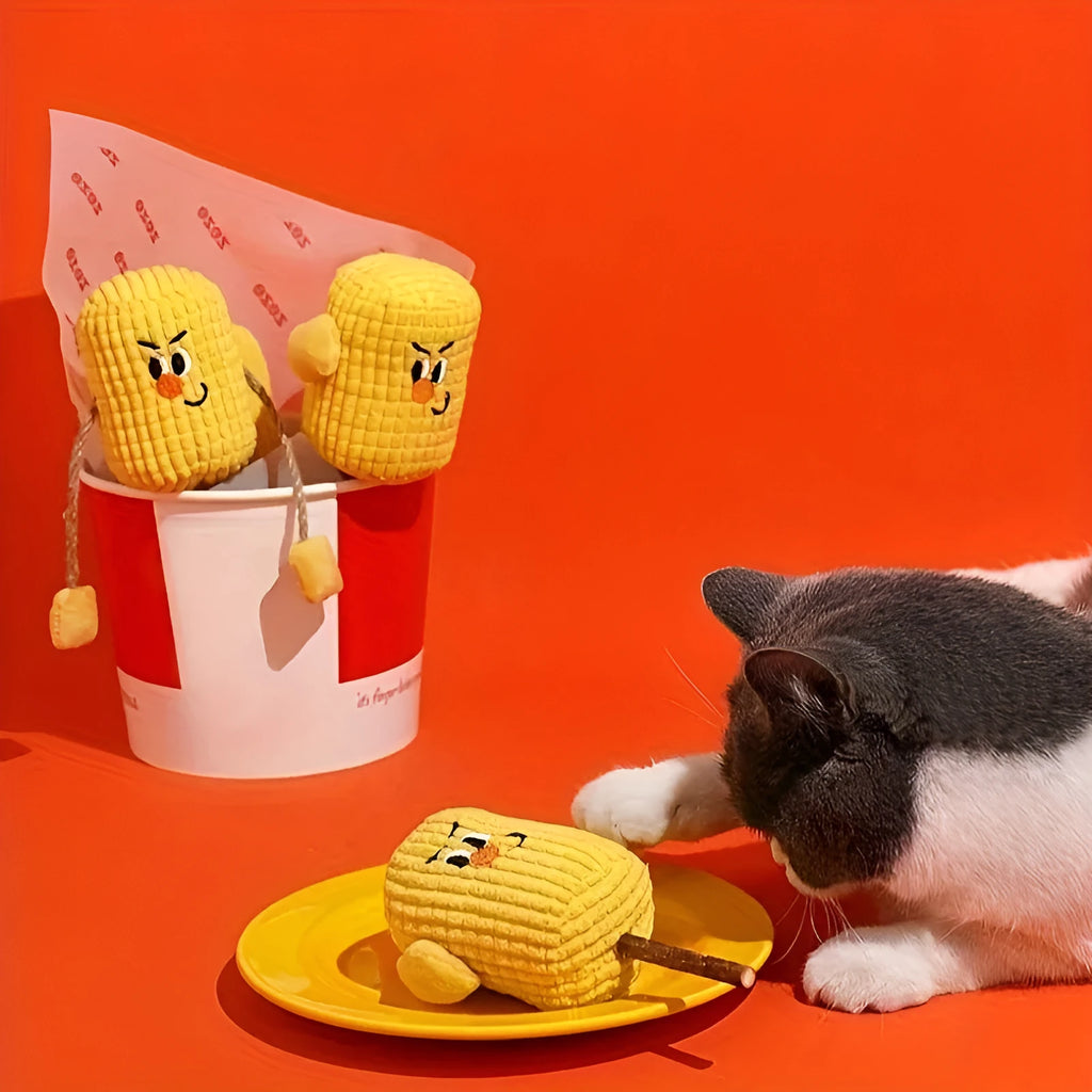 Polio wood corn cob cat dental cleaning toy with catnip measuring 7x6x15cm