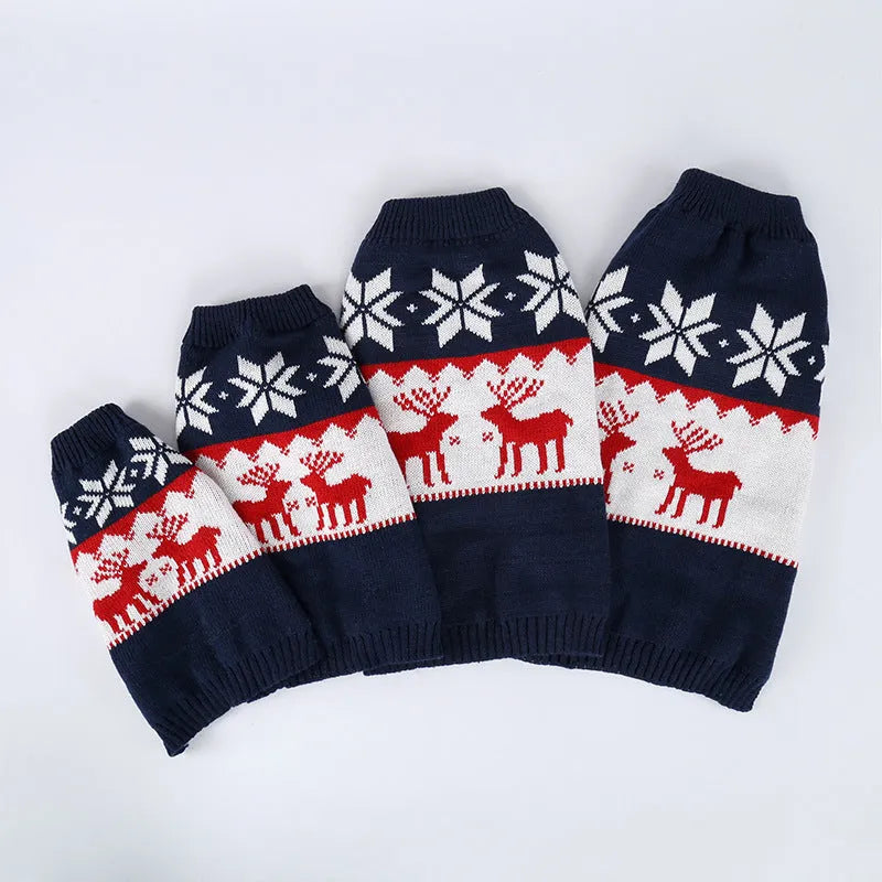 Navy blue Christmas dog knitted sweater with festive design for small medium large dogs