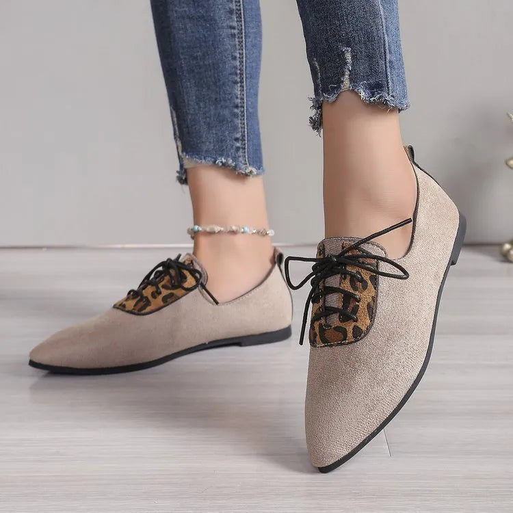 Beige leopard print pointed toe court shoes with artificial PU upper and rubber sole