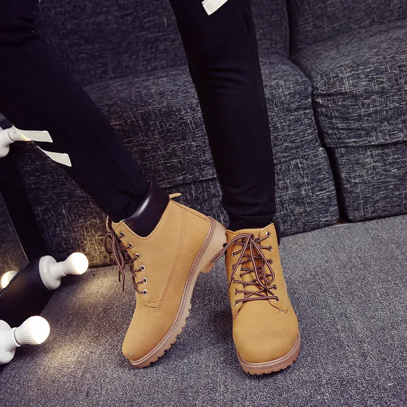 Men's pink Martin boots with velvet lining showing round toe and lace-up front design