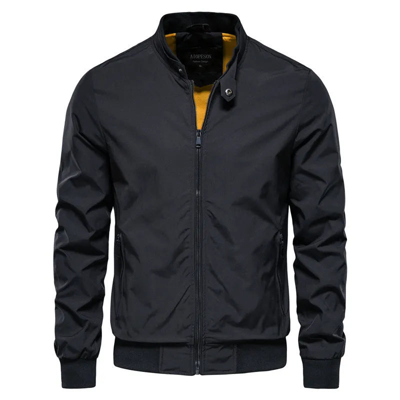 Men's casual lightweight polyester jacket in solid colour options including dark blue, black and army green