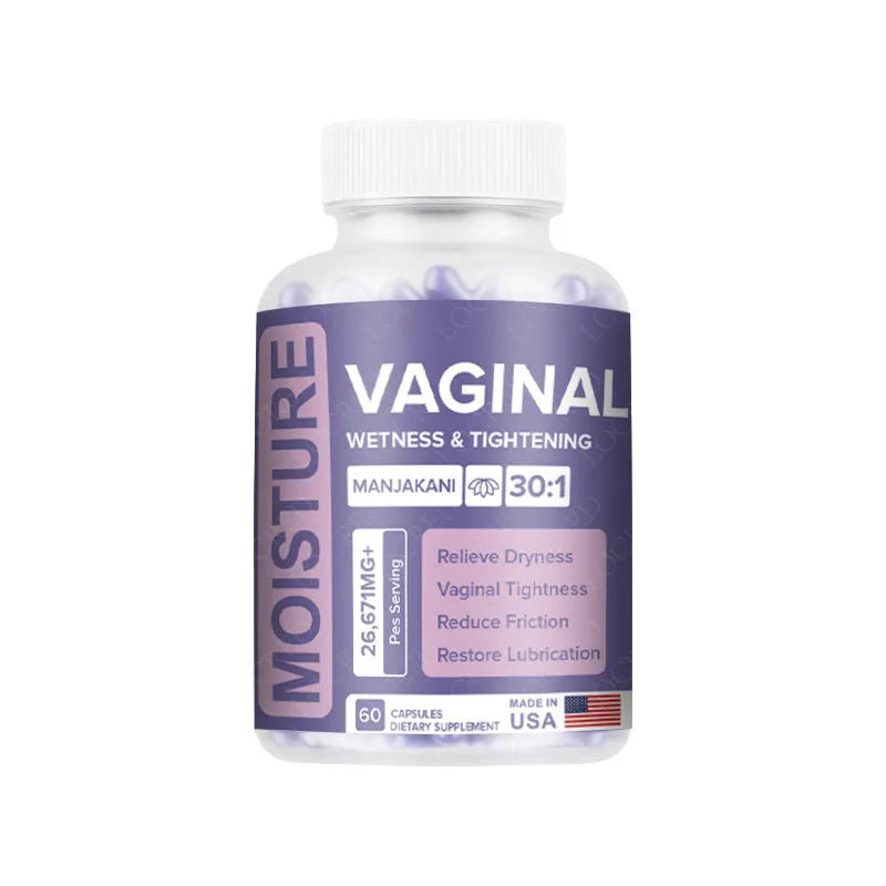 Bottle of 60 vaginal herbal capsules for adult women's intimate care