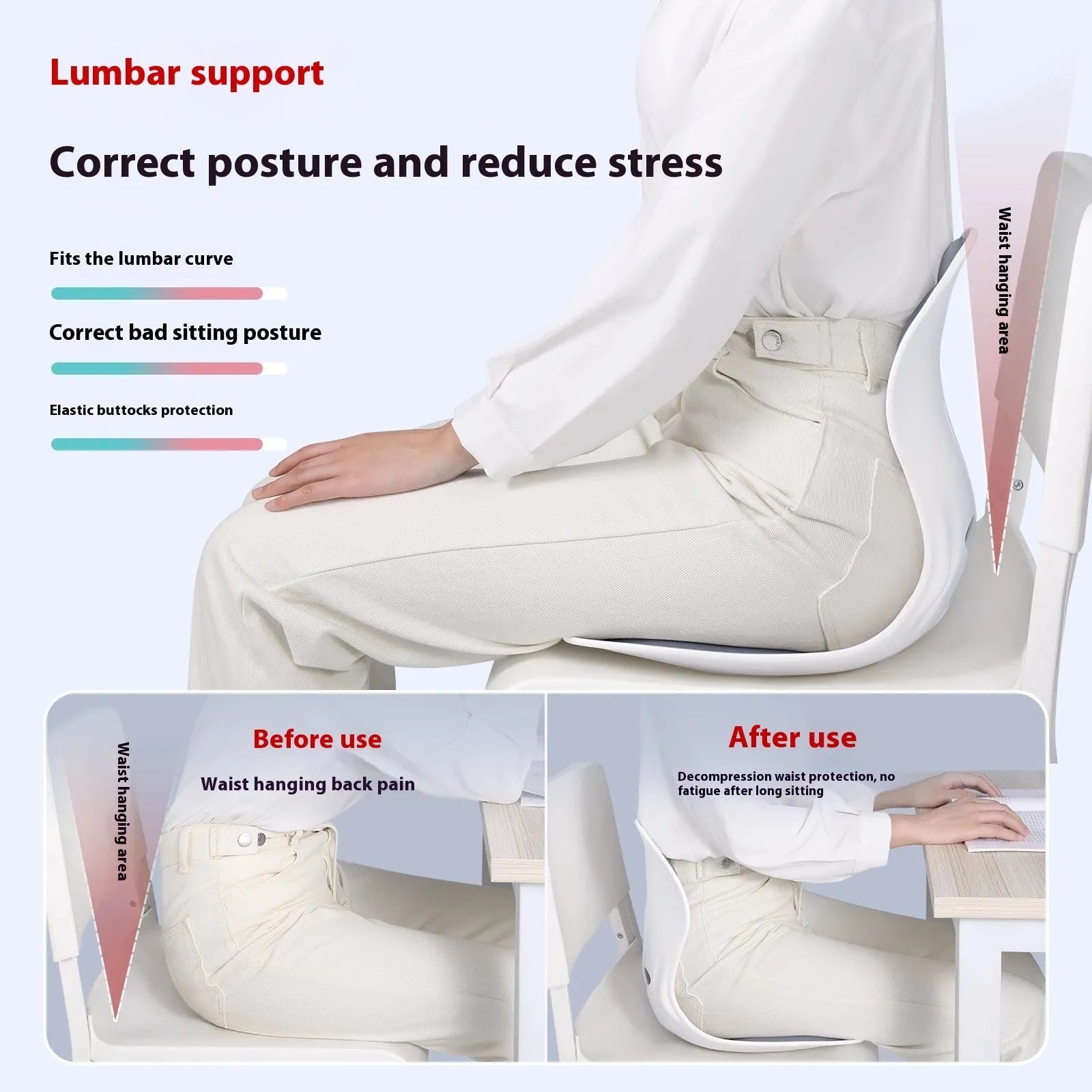 Japanese style waist support seat cushion with lumbar pillow design in grey colour