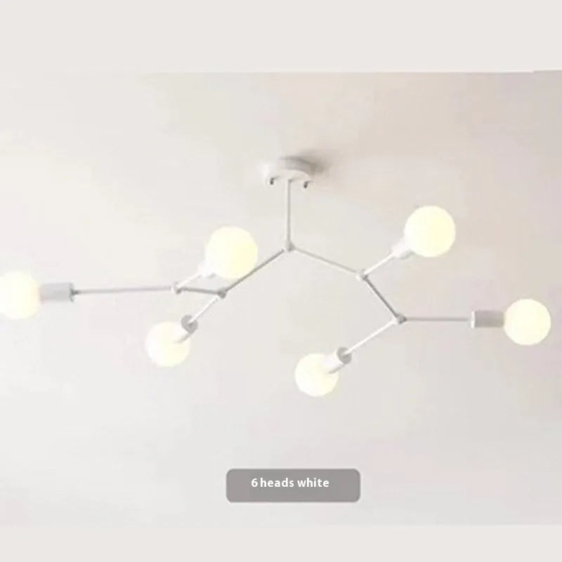 Iron chandelier ceiling lamp with Nordic design in black or white finish