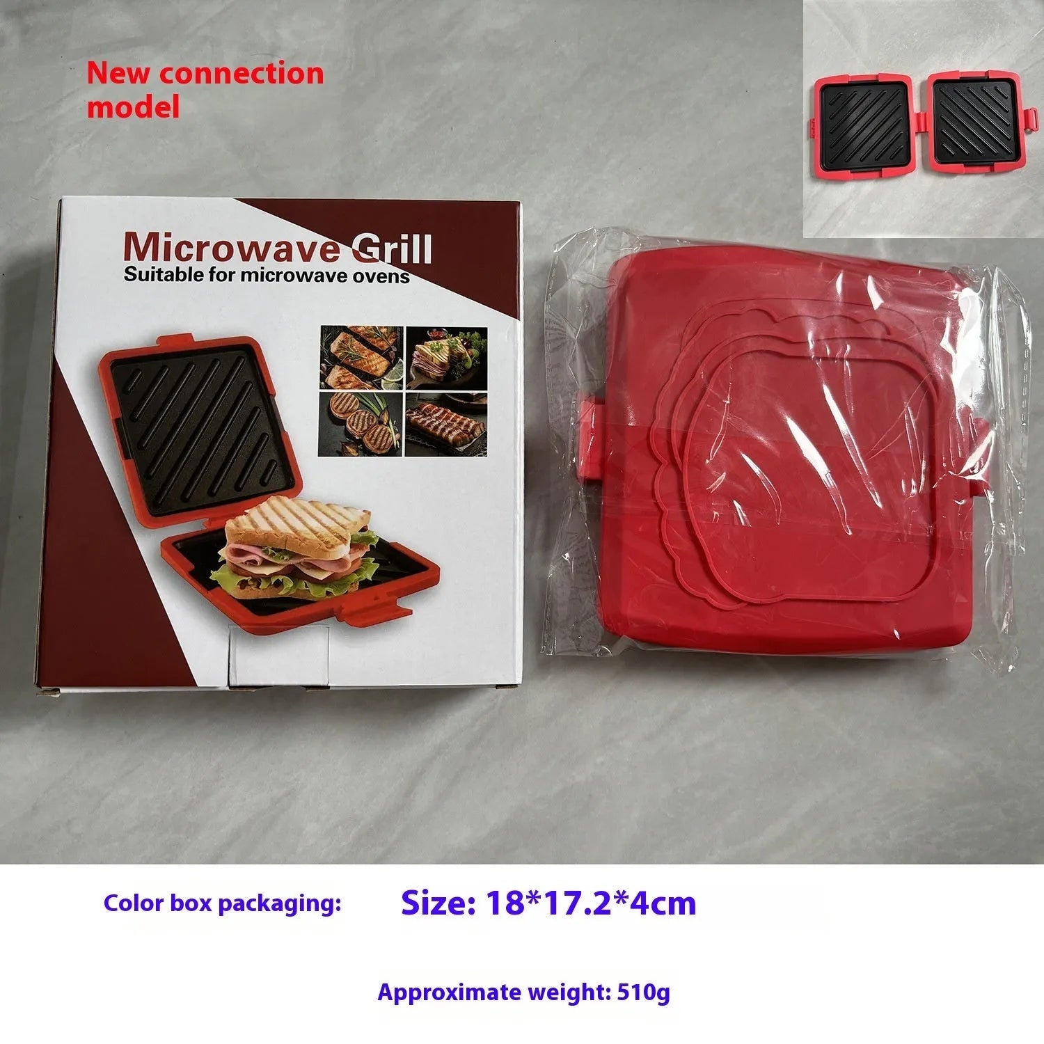 Red silicone baking tray with hand clamp attachment showing anti-scald design