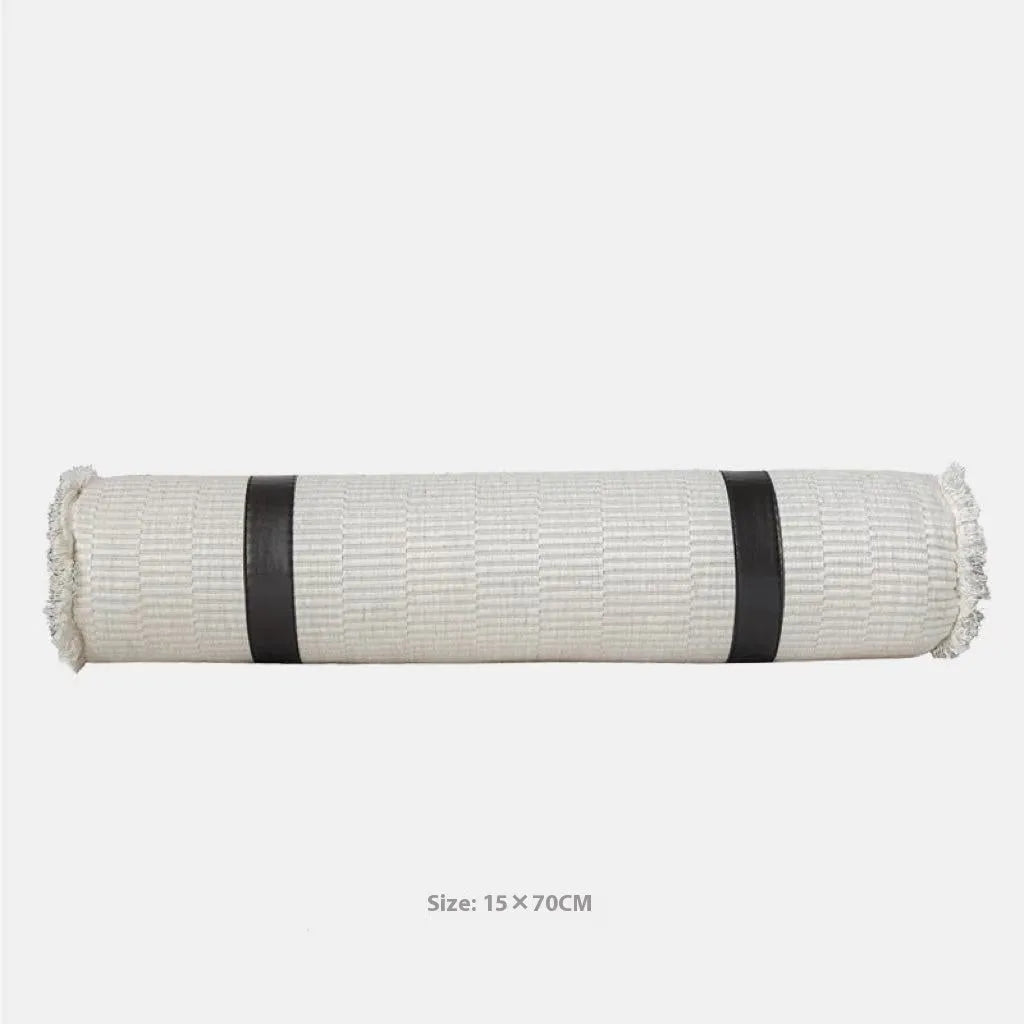 Polyester bed runner and nap blanket set with plaid pattern on bed with matching pillowcase and round pillow