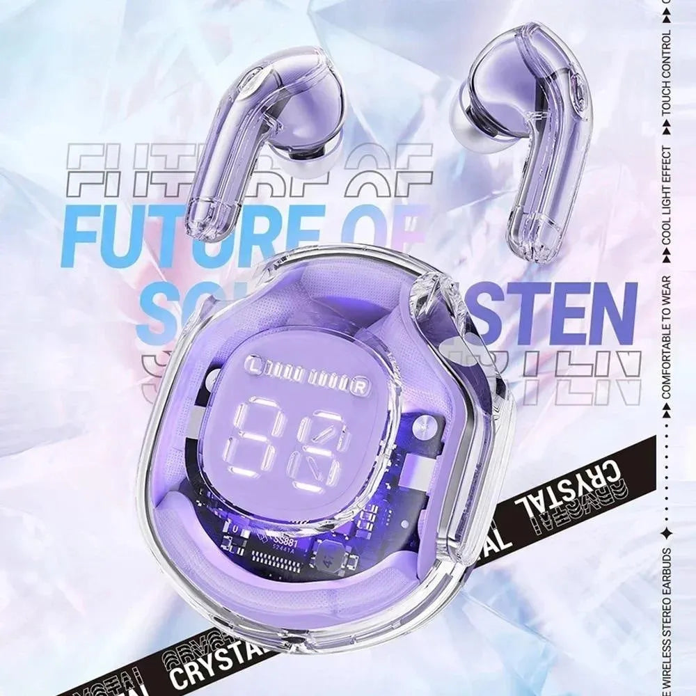 Transparent warehouse wireless Bluetooth headset in white, black, pink, sky blue, or violet with optional breathing light
