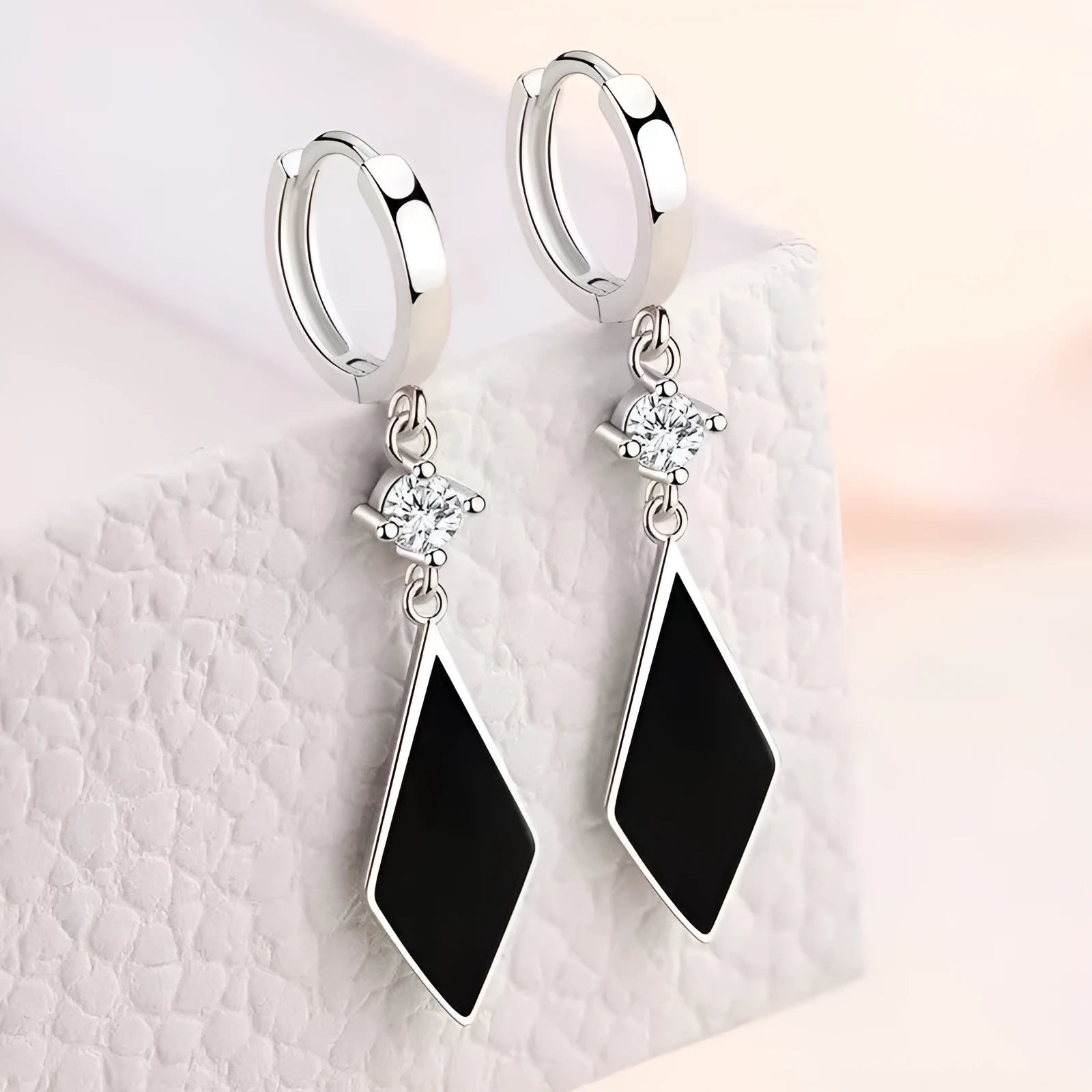Silver vintage diamond geometric earrings with Japanese Korean styling on zinc alloy