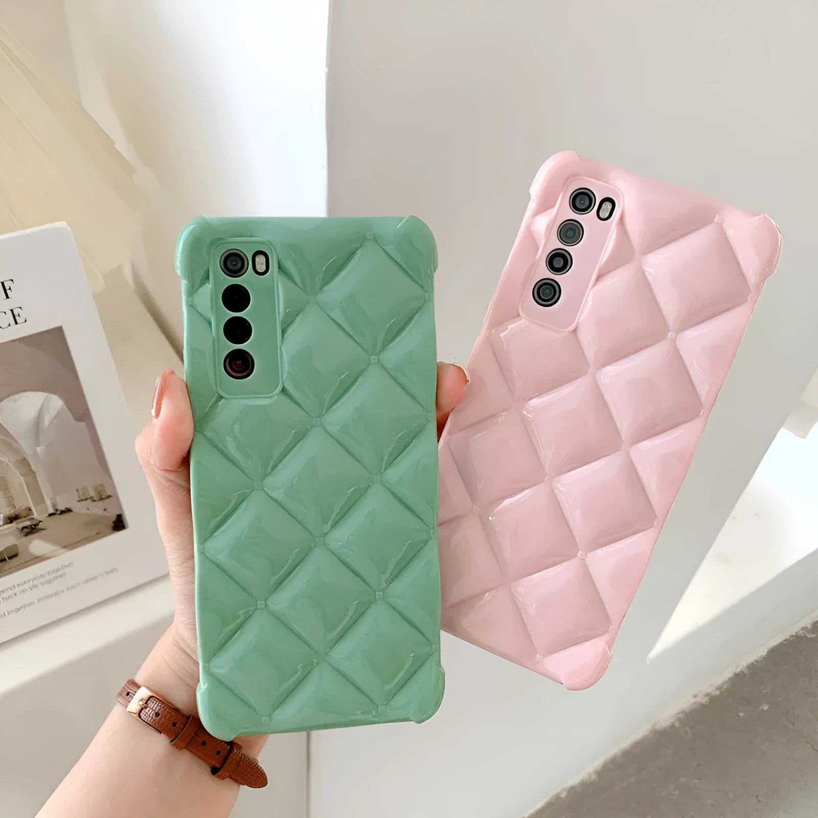 Black silicone diamond phone case for Huawei P50 and P40 models on a white background.